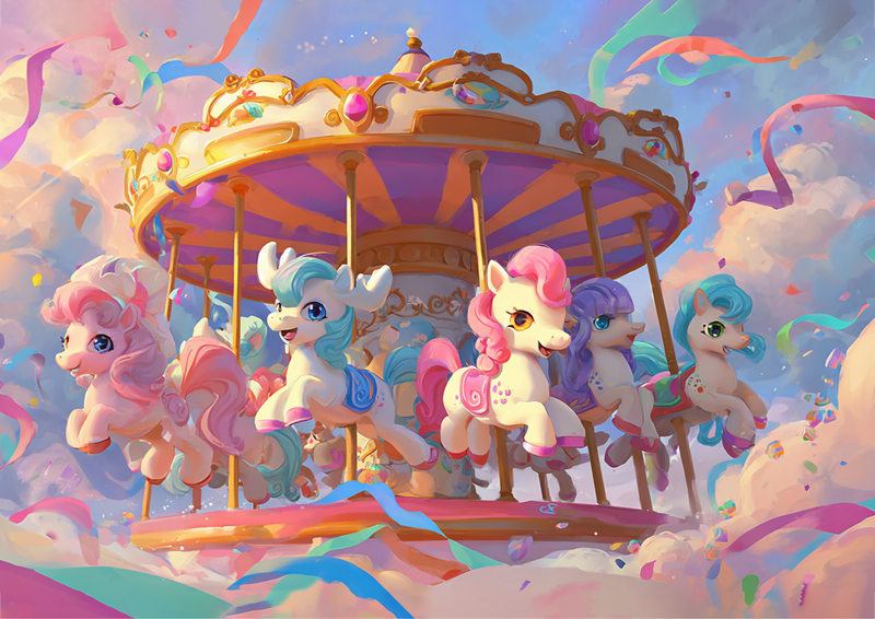 Magisches Karussell mit Ponys – Rechteckig Essbarer Tortenaufleger für Kindergeburtstag - 200.0 G