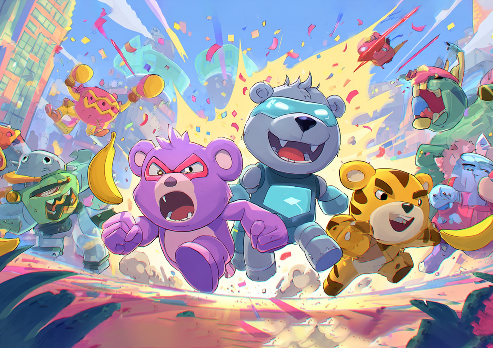 Action Bären, Arcade Stil, Partyspiel Thema, Rechteckig Tortenaufleger - 200.0 G