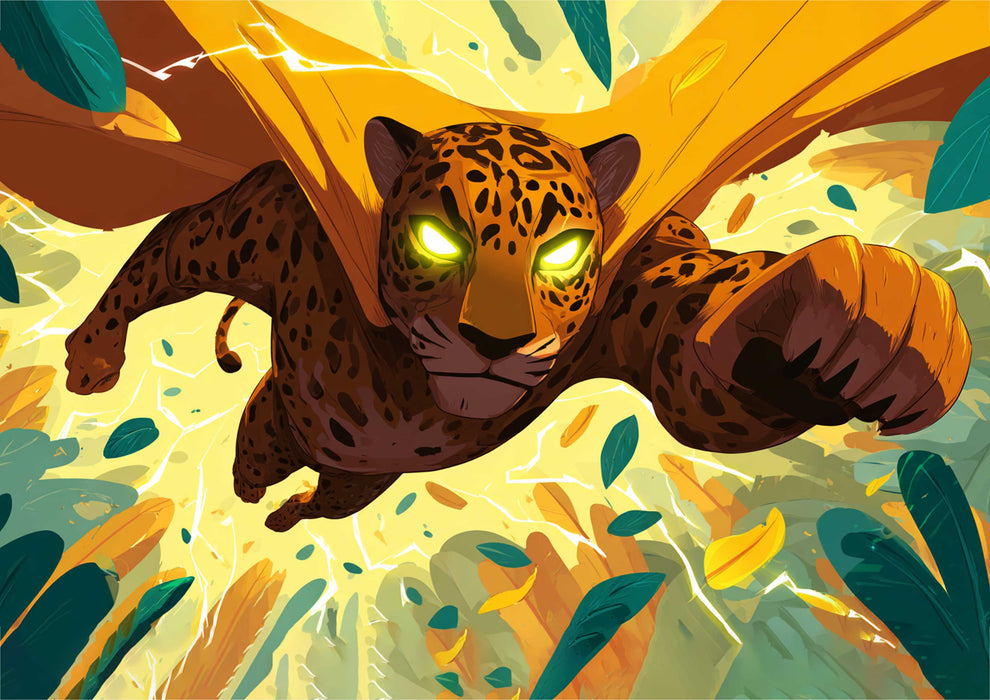 Superhelden Tiger, Comic Stil, Dschungel Thema, Rechteckig Tortenaufleger - 200.0 G