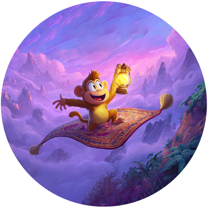 Magischer Affe, Fliegender Teppich, Aladdin Stil, Runde Tortenaufleger - 400.0 G