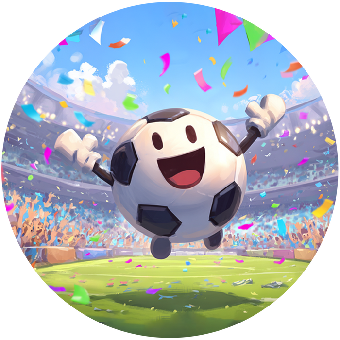 Jubelnder Fußball-Charakter, Lustiges Stadion-Motiv, Runde Tortenaufleger - 400.0 G