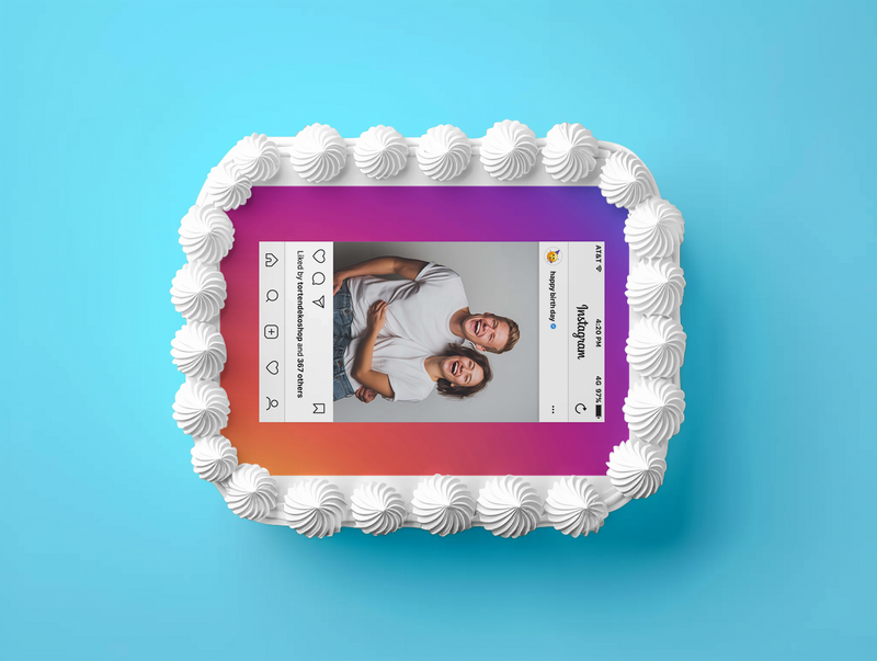 Instagram Geburtstag – Essbares Zuckerbild mit Wunschfoto, Rechteckig Tortenaufleger - 200.0 G