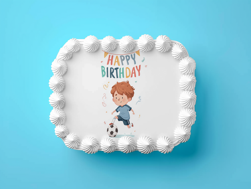 Fußballjunge, Happy Birthday Motiv, Kindergeburtstag, Rechteckige Tortenaufleger - 200.0 G
