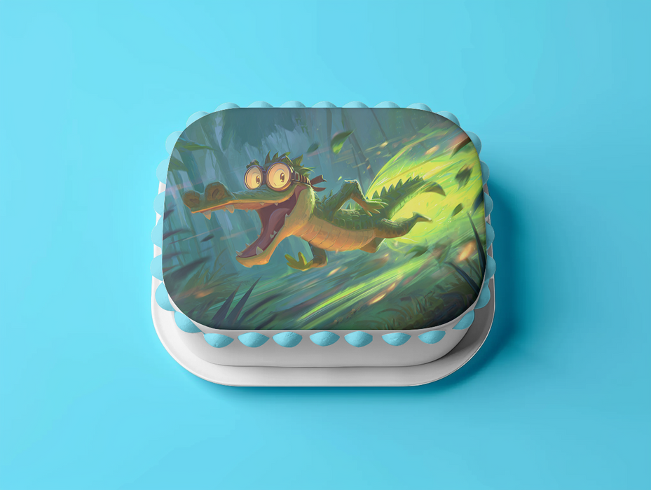 Turbo Krokodil, Lustiger Comic Stil, Dschungel Thema, Rechteckig Tortenaufleger - 200.0 G