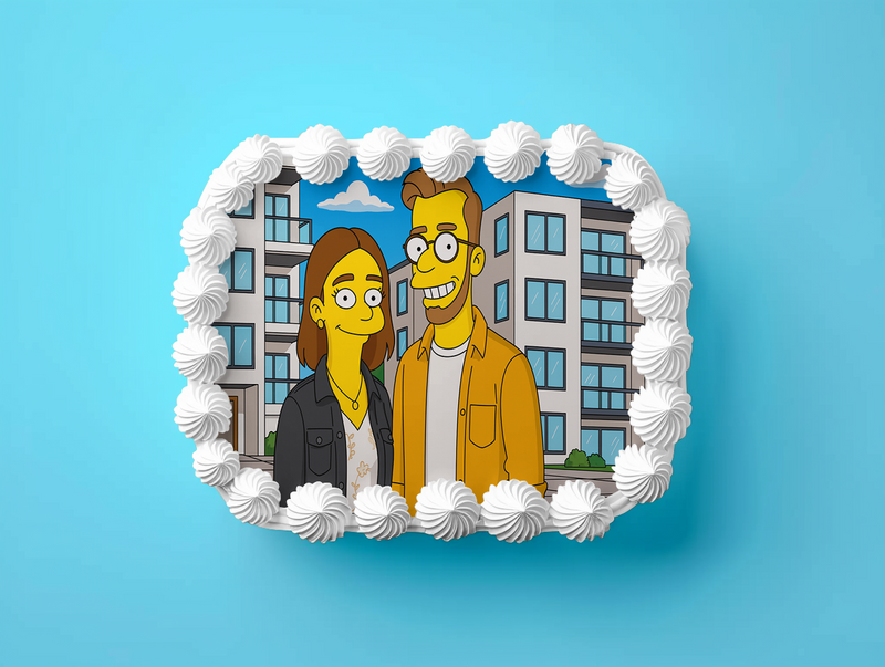 Simpsons Style Geburtstag mit Wunschbild, Rechteckig Tortenaufleger – 200.0 G