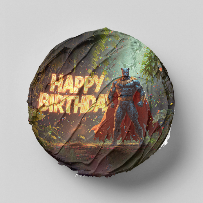 Superhelden Panther, Comic Stil, Happy Birthday, Runde Tortenaufleger - 400.0 G