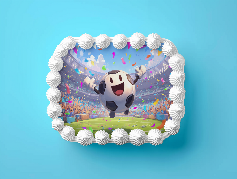 Jubelnder Fußball-Charakter, Lustiges Stadion-Motiv, Rechteckig Tortenaufleger - 200.0 G