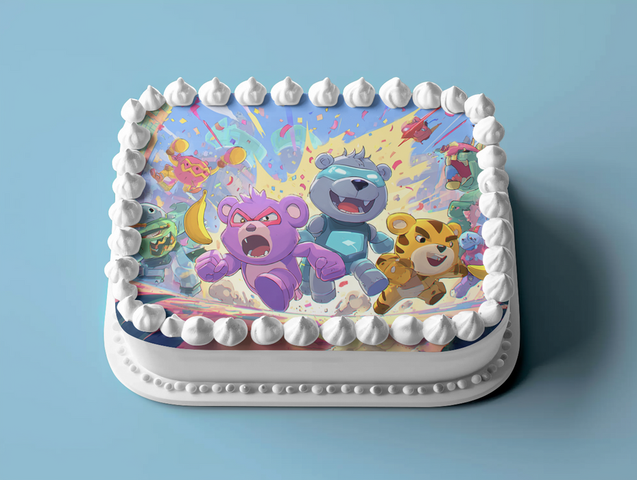 Action Bären, Arcade Stil, Partyspiel Thema, Rechteckig Tortenaufleger - 200.0 G