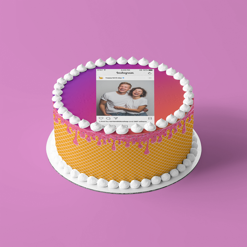 Instagram Post Tortenbild – Essbare Geburtstag-Deko mit Wunschbild, Zuckerbild rund - Runde Tortenaufleger - 400.0 G