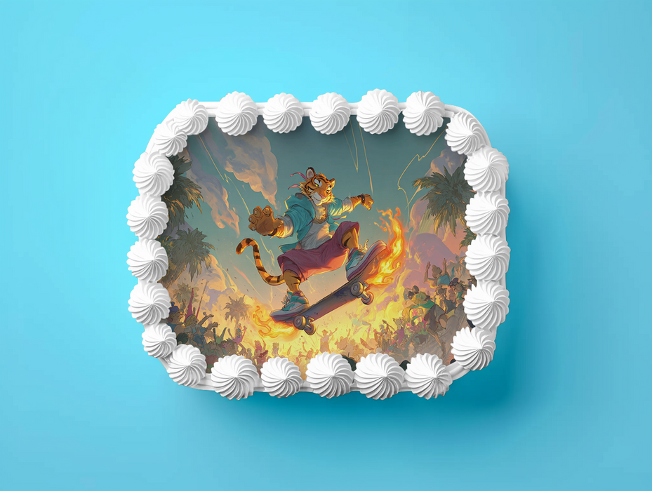 Skateboard Tiger, Comic Stil, Streetstyle Thema, Rechteckig Tortenaufleger 200.0 G