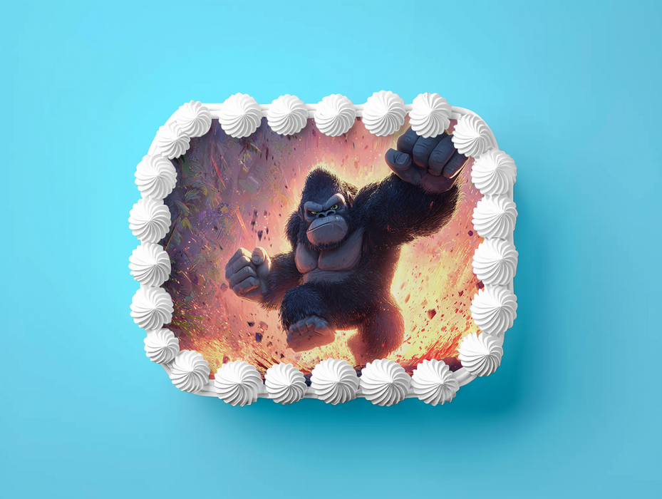 Monster Gorilla, Action Comic Stil, Dschungel Thema, Rechteckig Tortenaufleger - 200 G