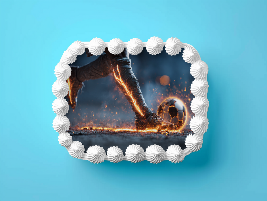 Feuerball-Kick, Episches Fußballmotiv, Actionstil, Rechteckig Tortenaufleger - 200.0 G