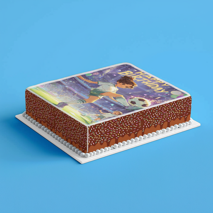 Fußballmädchen, Anime-Stil, Happy Birthday, Stadion, Rechteckig Tortenaufleger - 200.0 G