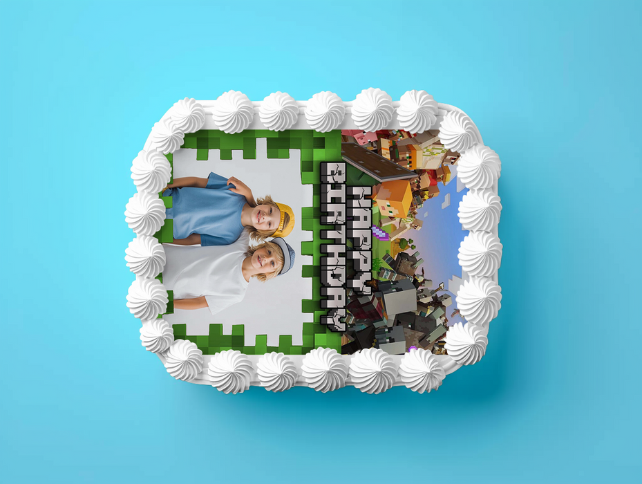 Minecraft Happy Birthday – Personalisierbares essbares Zuckerbild, Rechteckig Tortenaufleger - 200.0 G