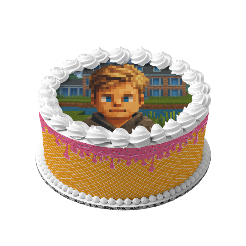 Minecraft Geburtstag  mit Wunschtext, Runde Tortenaufleger, Zuckerbild - 400.0 G