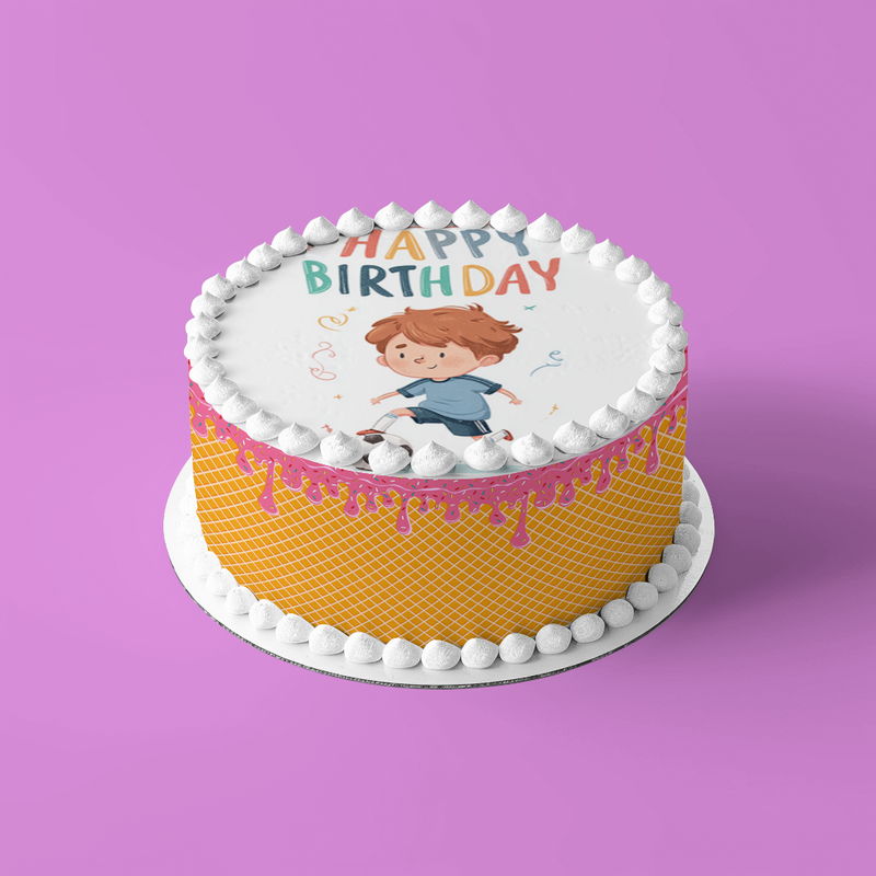 Fußballjunge, Happy Birthday Motiv, Kindergeburtstag, Runde Tortenaufleger - 400.0 G