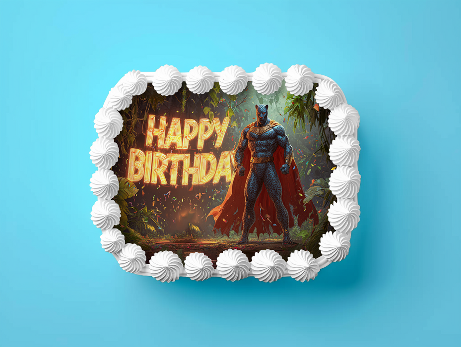 Superhelden Panther, Comic Stil, Happy Birthday, Rechteckig Tortenaufleger - 200.0 G