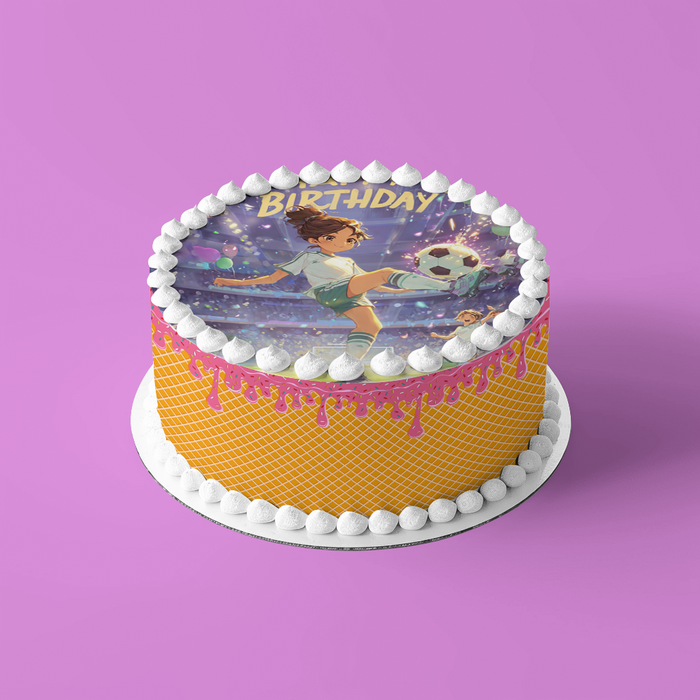 Fußballmädchen, Anime-Stil, Happy Birthday, Stadion, Runde Tortenaufleger - 400.0 G