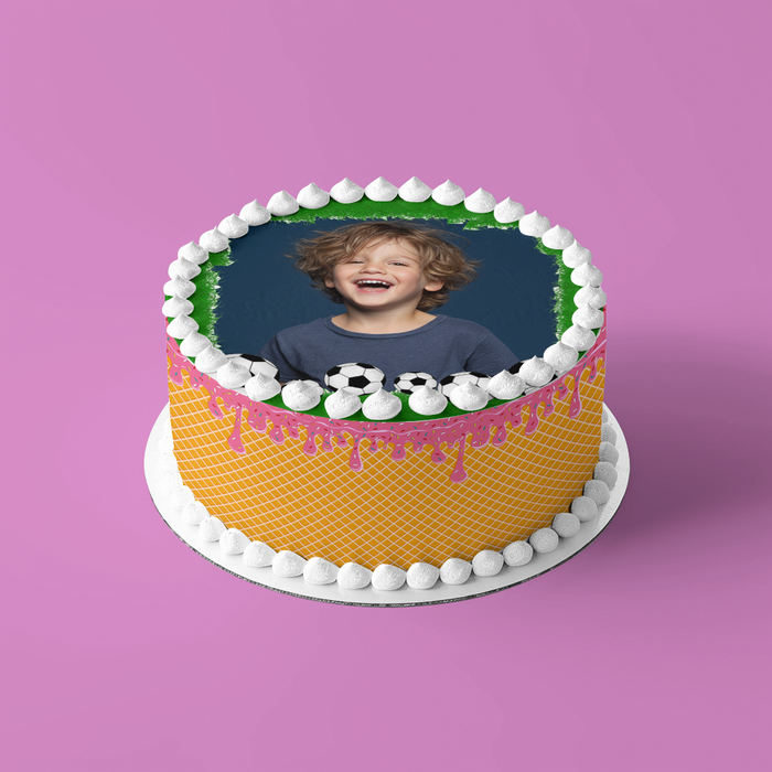 Personalisierter Fußball – Essbares Zuckerbild mit deinem Foto, Runde Tortenaufleger - 400.0 G