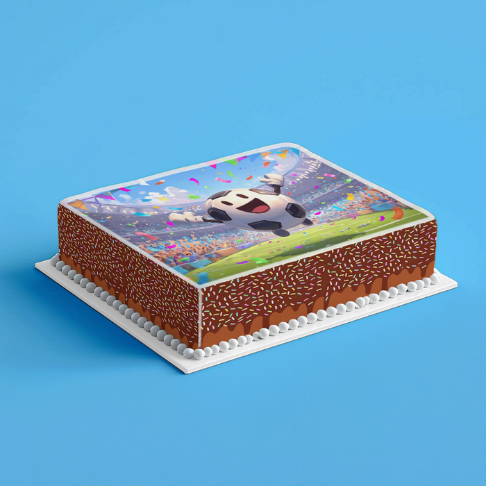 Jubelnder Fußball-Charakter, Lustiges Stadion-Motiv, Rechteckig Tortenaufleger - 200.0 G