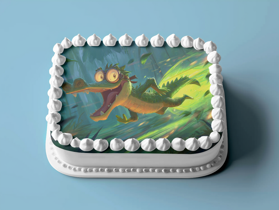 Turbo Krokodil, Lustiger Comic Stil, Dschungel Thema, Rechteckig Tortenaufleger - 200.0 G