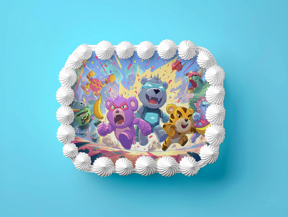 Action Bären, Arcade Stil, Partyspiel Thema, Rechteckig Tortenaufleger - 200.0 G