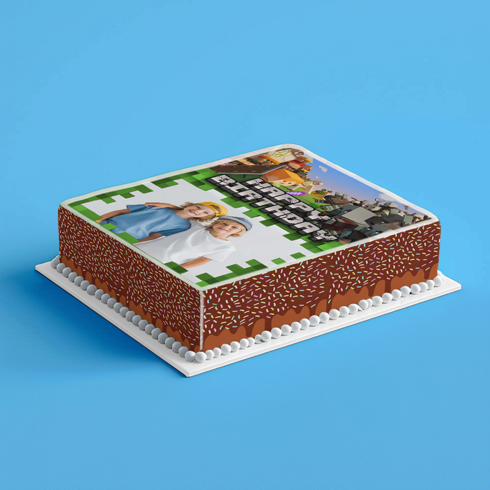 Minecraft Happy Birthday – Personalisierbares essbares Zuckerbild, Rechteckig Tortenaufleger - 200.0 G