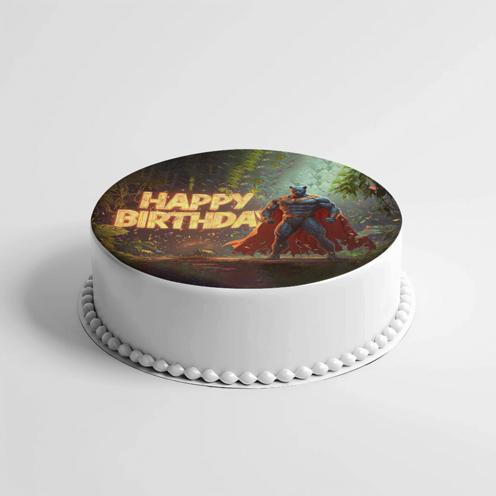 Superhelden Panther, Comic Stil, Happy Birthday, Runde Tortenaufleger - 400.0 G