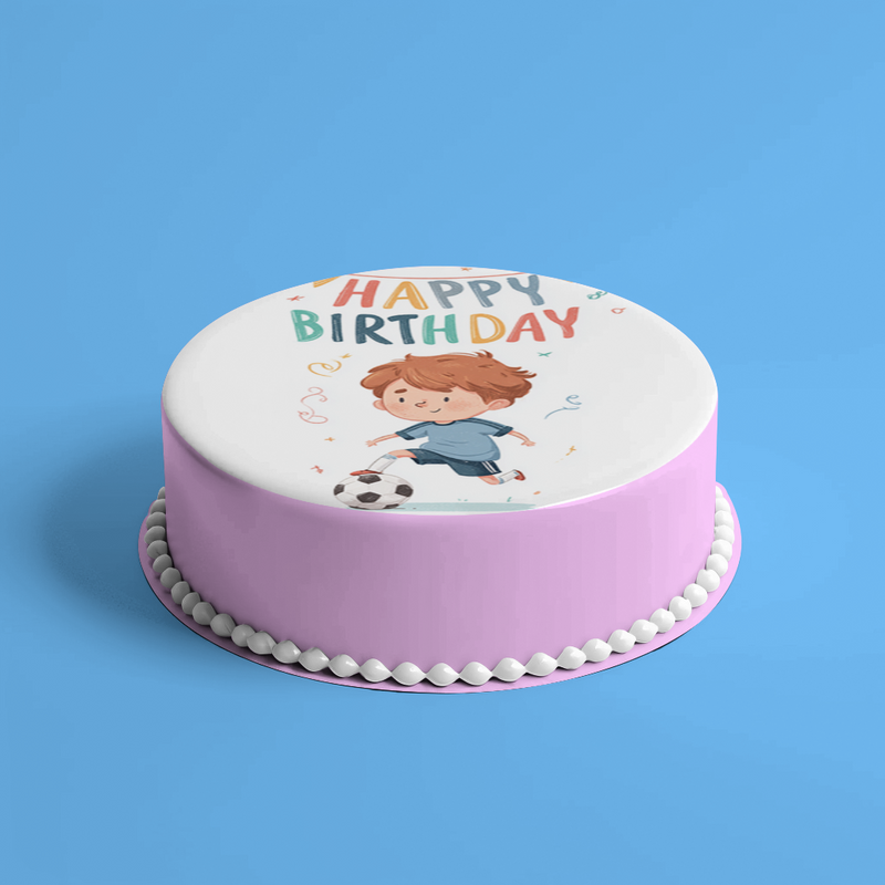 Fußballjunge, Happy Birthday Motiv, Kindergeburtstag, Runde Tortenaufleger - 400.0 G