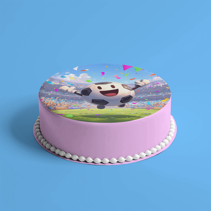 Jubelnder Fußball-Charakter, Lustiges Stadion-Motiv, Runde Tortenaufleger - 400.0 G