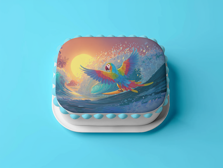 Surf Papagei, Sommer Thema, Sonnenuntergang Stil, Rechteckig Tortenaufleger - 200.0 G