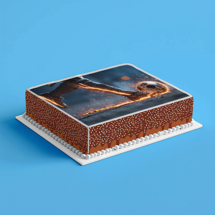 Feuerball-Kick, Episches Fußballmotiv, Actionstil, Rechteckig Tortenaufleger - 200.0 G