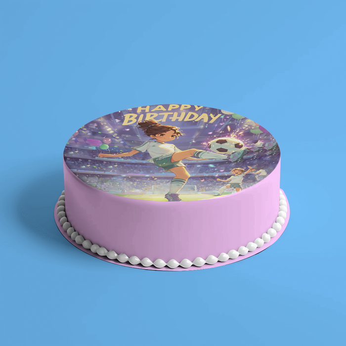 Fußballmädchen, Anime-Stil, Happy Birthday, Stadion, Runde Tortenaufleger - 400.0 G