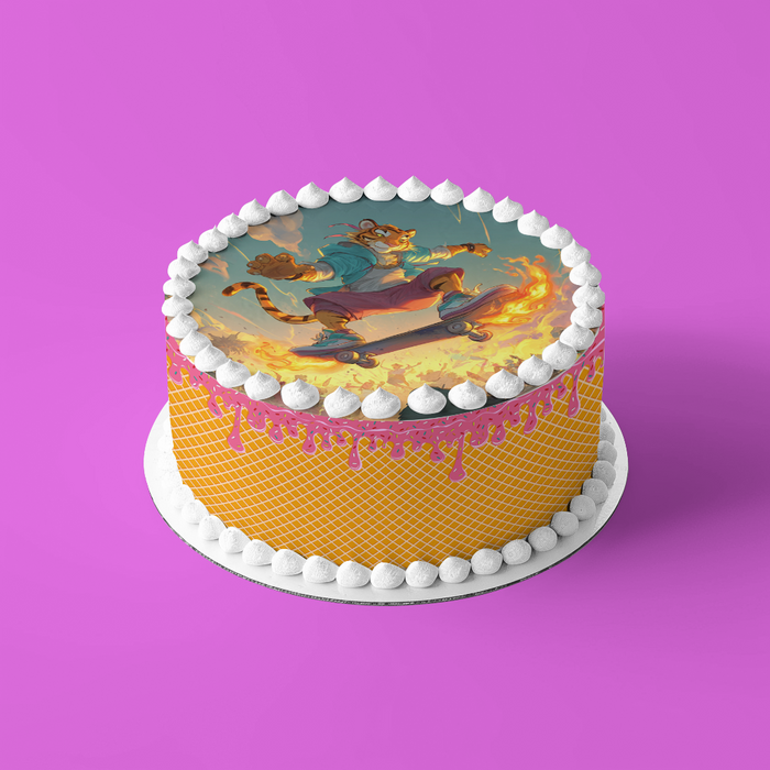 Skateboard Tiger, Comic Stil, Streetstyle Thema, Runde Tortenaufleger - 400.0 G