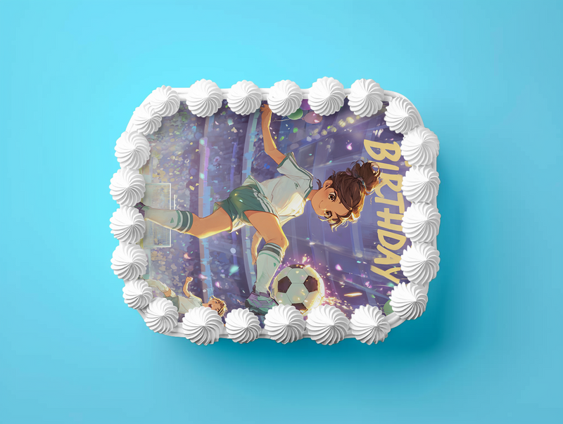 Fußballmädchen, Anime-Stil, Happy Birthday, Stadion, Rechteckig Tortenaufleger - 200.0 G