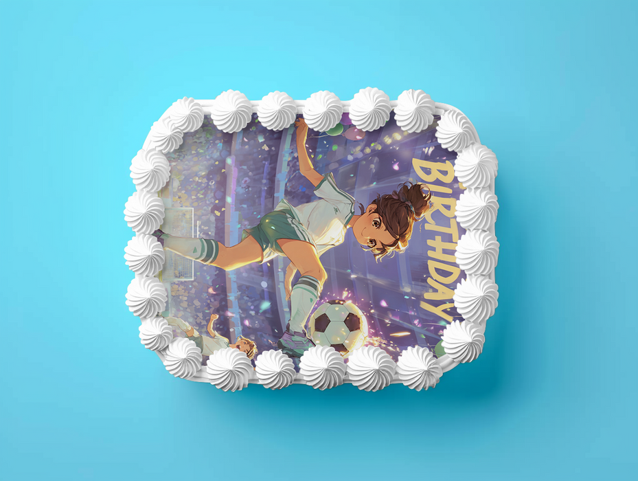 Fußballmädchen, Anime-Stil, Happy Birthday, Stadion, Rechteckig Tortenaufleger - 200.0 G