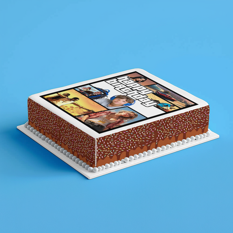 GTA Theft Auto – essbare Geburtstag Deko mit eigenem Foto, Rechteckig Tortenaufleger - 200.0 G