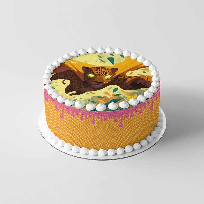 Superhelden Tiger, Comic Stil, Dschungel Thema, Runde Tortenaufleger - 400.0 G