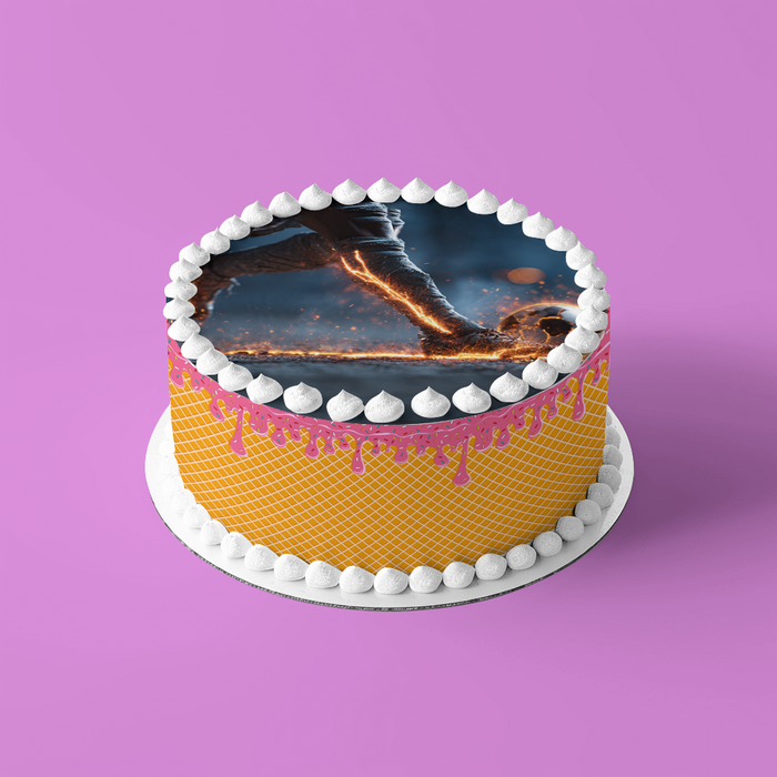 Feuerball-Kick, Episches Fußballmotiv, Actionstil, Runde Tortenaufleger - 400.0 G