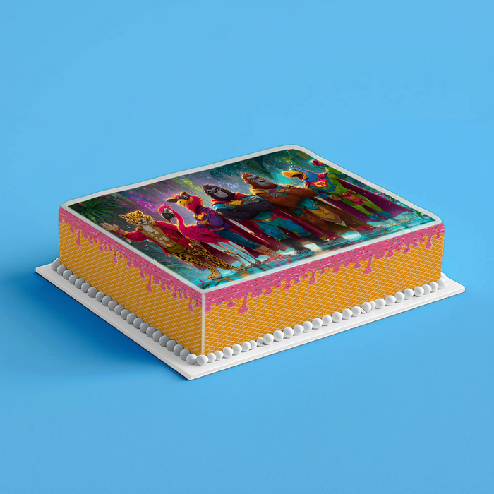 Superhelden Tierteam, Comic Stil, Dschungel Thema, Rechteckig Tortenaufleger - 200.0 G