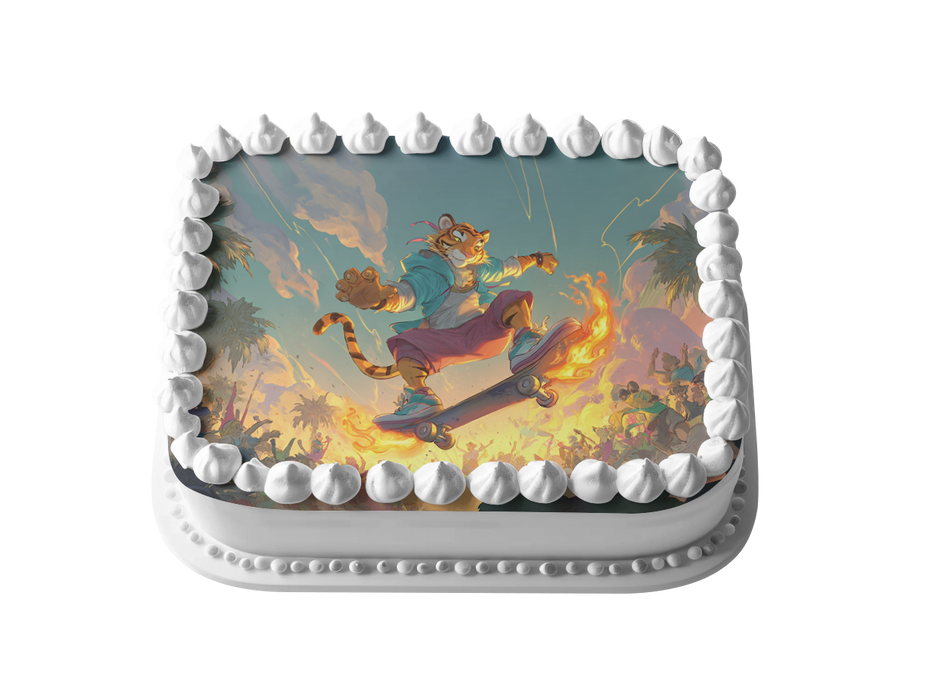 Skateboard Tiger, Comic Stil, Streetstyle Thema, Rechteckig Tortenaufleger 200.0 G