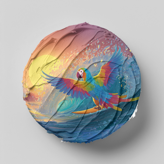 Surf Papagei, Sommer Thema, Sonnenuntergang Stil, Runde Tortenaufleger - 400.0 G