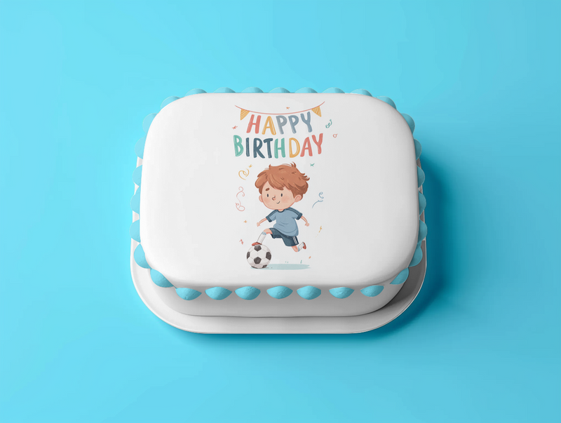Fußballjunge, Happy Birthday Motiv, Kindergeburtstag, Rechteckige Tortenaufleger - 200.0 G