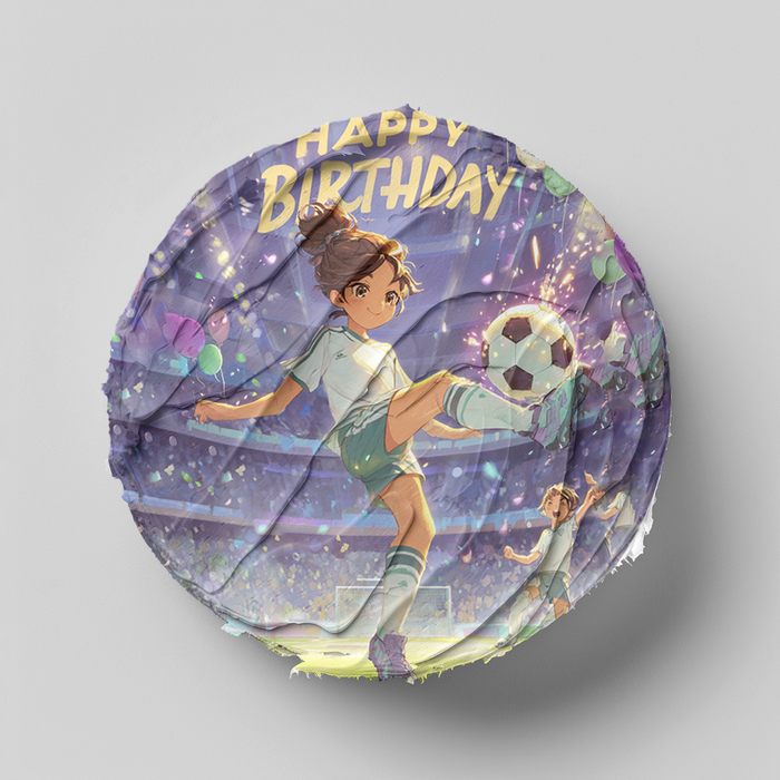 Fußballmädchen, Anime-Stil, Happy Birthday, Stadion, Runde Tortenaufleger - 400.0 G