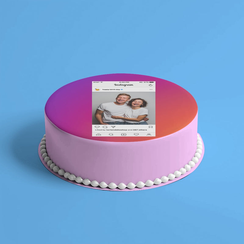 Instagram Post Tortenbild – Essbare Geburtstag-Deko mit Wunschbild, Zuckerbild rund - Runde Tortenaufleger - 400.0 G