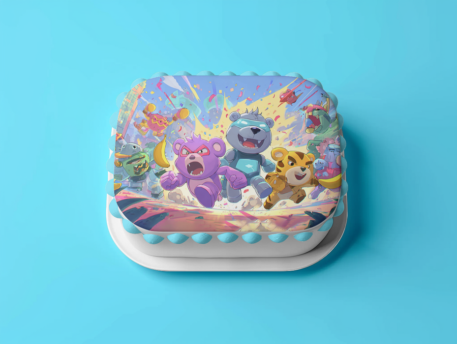 Action Bären, Arcade Stil, Partyspiel Thema, Rechteckig Tortenaufleger - 200.0 G