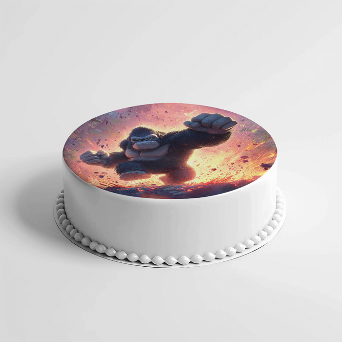 Monster Gorilla, Action Comic Stil, Dschungel Thema, Runde Tortenaufleger - 400.00 G