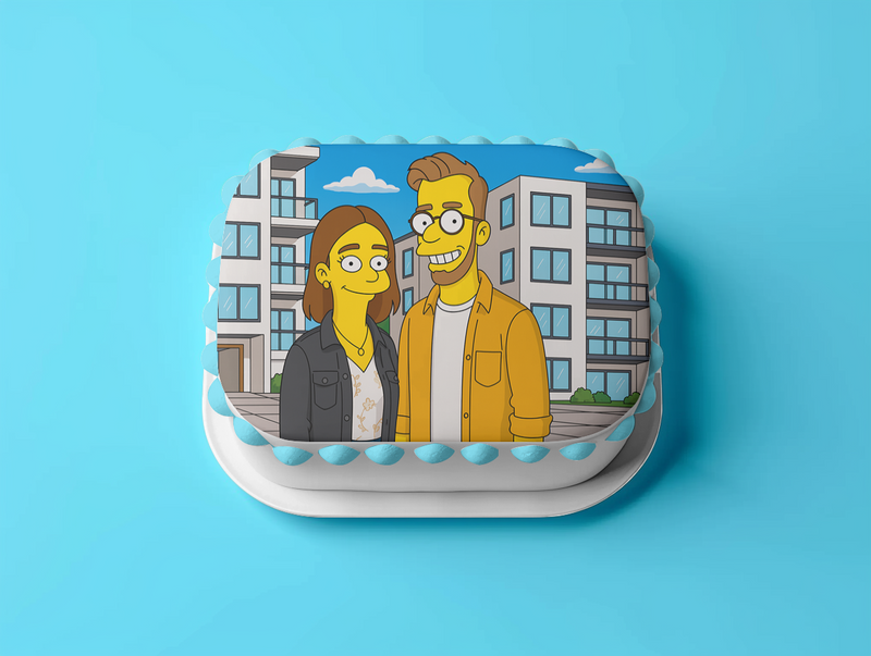 Simpsons Style Geburtstag mit Wunschbild, Rechteckig Tortenaufleger – 200.0 G