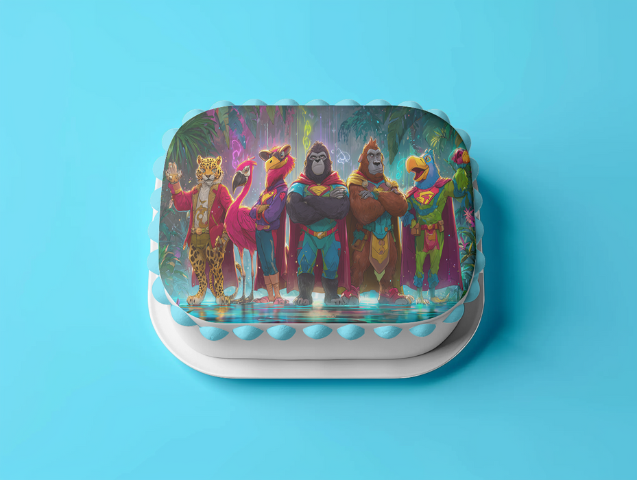 Superhelden Tierteam, Comic Stil, Dschungel Thema, Rechteckig Tortenaufleger - 200.0 G