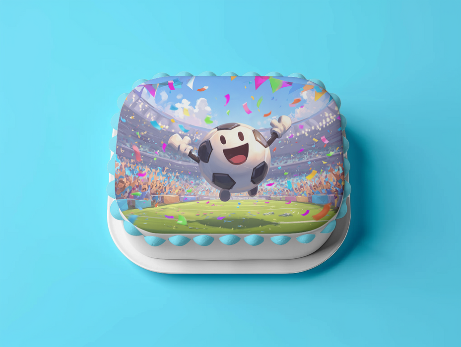 Jubelnder Fußball-Charakter, Lustiges Stadion-Motiv, Rechteckig Tortenaufleger - 200.0 G